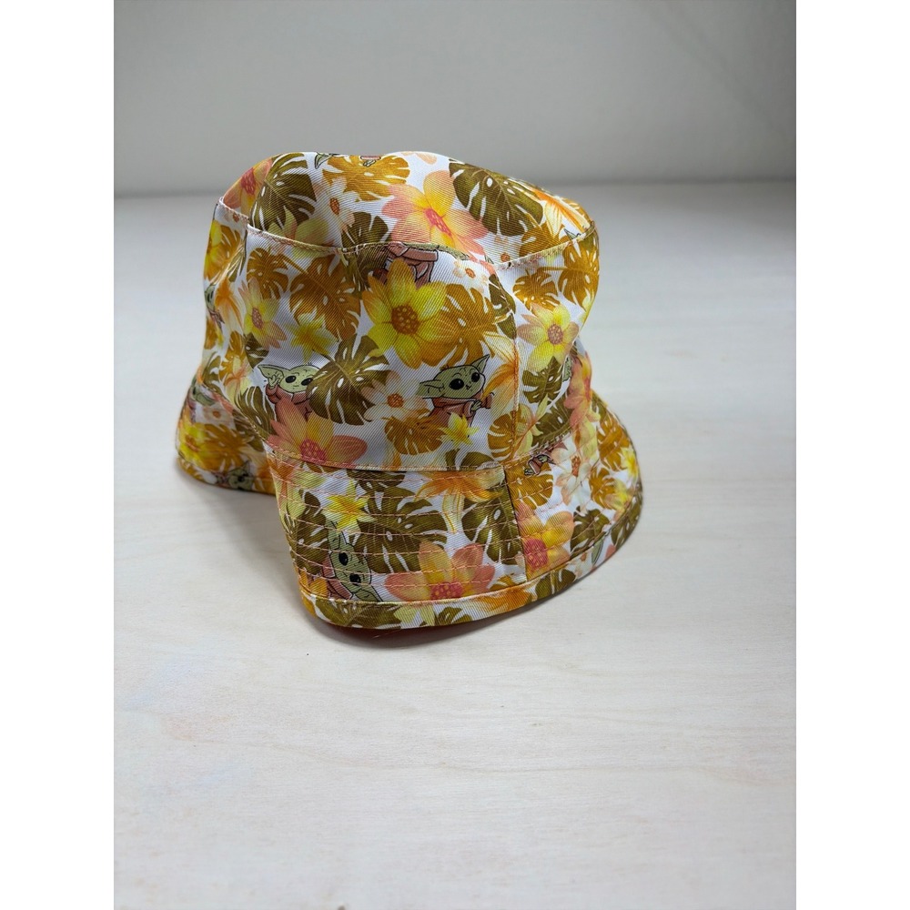 Star Wars Grogu The Child Reversible Bucket Hat Tropical Floral Baby Yoda Yellow - Picture 2 of 4
